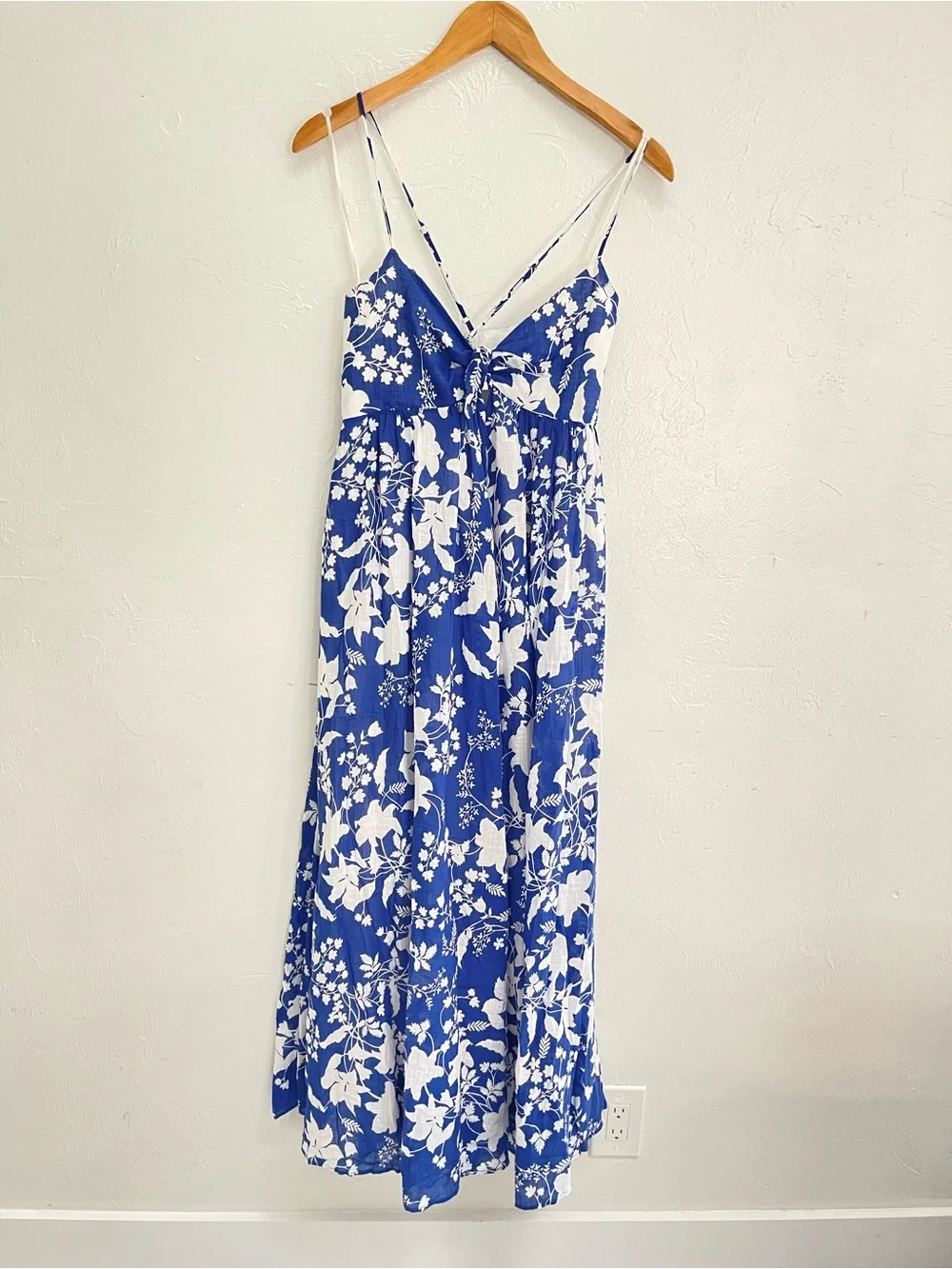 Zara Blue & White Floral Maxi Dress - Spaghetti Straps